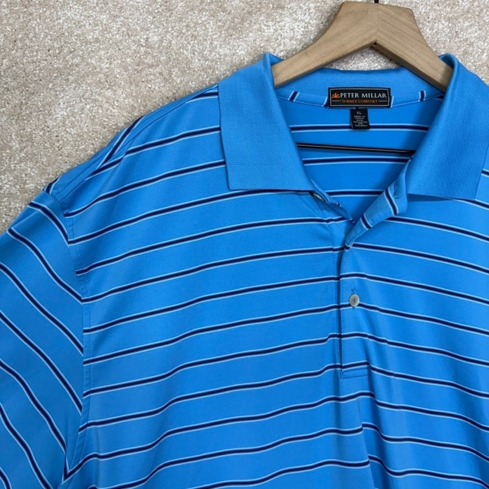 PETER MILLAR Summer Comfort Golf Polo Shirt Size XL Blue Short Sleeve‎